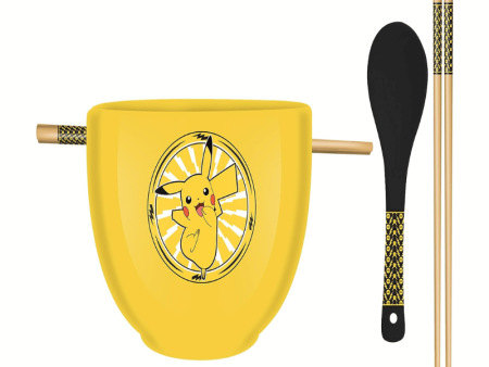 Pokemon Pikachu Ceramic Bowl With Chopsticks and Spoon Fashion