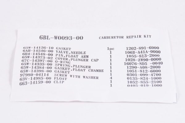 Yamaha 6BL-W0093-00-00 - F25 T25 Carb Repair Kit For Discount